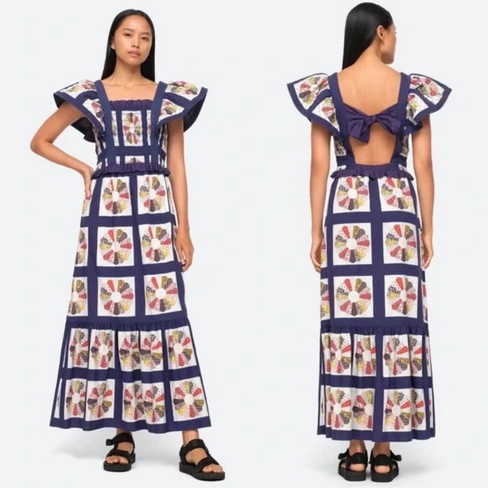 NWT SEA NY Pippin Patchwork Smocked Apron Dress